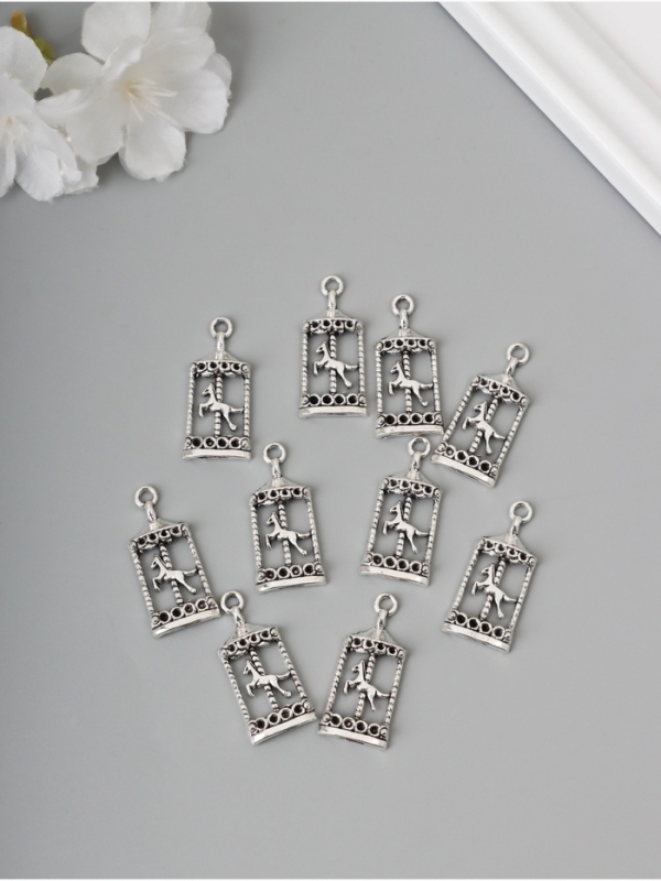 Декор для творчества металл Декор для творчества металл "Карусель с лошадкой" серебро набор 10 шт 3,3х1,5х0,4 см