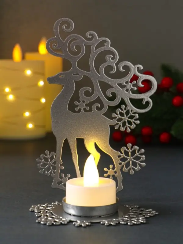 Подсвечник новогодний  Подсвечник новогодний "Олень" серебряный 6,5х9,6х14,5 см