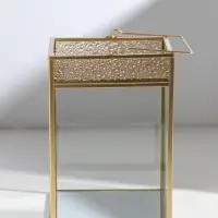 Подсвечник стекло, металл "Капли сверху" золотой 13,5х13,5х19 см