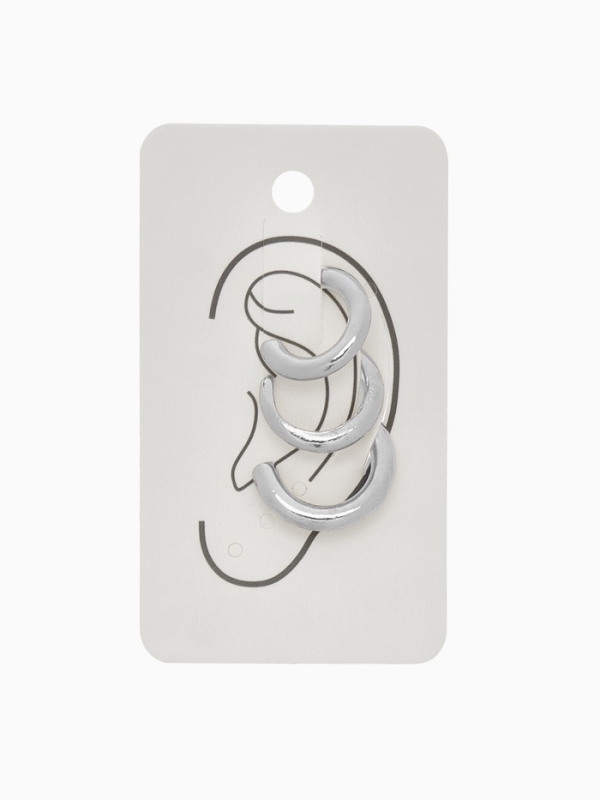 Серьги каффы «Трио», набор 3 шт. цвет серебро