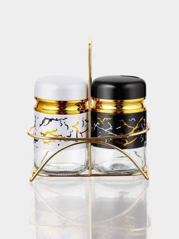 Набор для специй S&P.Marble, 2 шт., на подставке, стекло, белый, чёрный