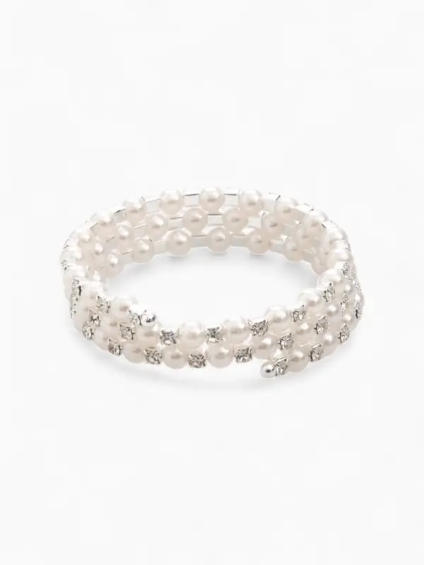 Браслет пружинка &laquo;Жемчуг. Стразы&raquo;, d=6 см, шар № 8, белый в серебре