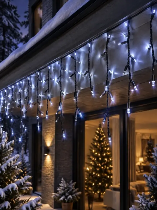 Гирлянда &laquo;Бахрома&raquo; 3&times;0.6 м, IP65, УМС, тёмная нить каучук, 144 LED, свечение белое, мерцание, 220 В