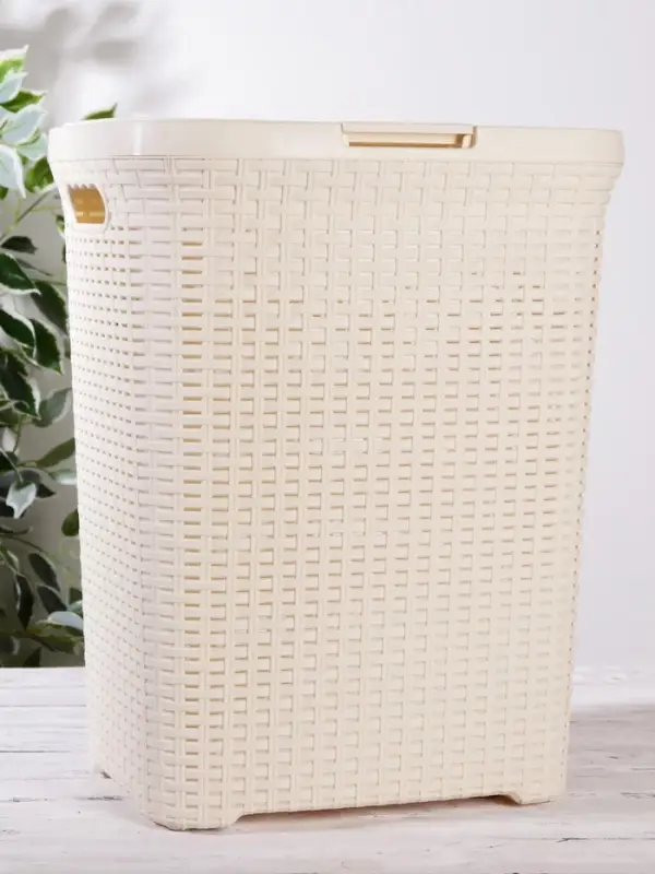 Корзина бельевая, 60 л, 34.6&times;44.5&times;56 см, с крышкой, слоновая кость