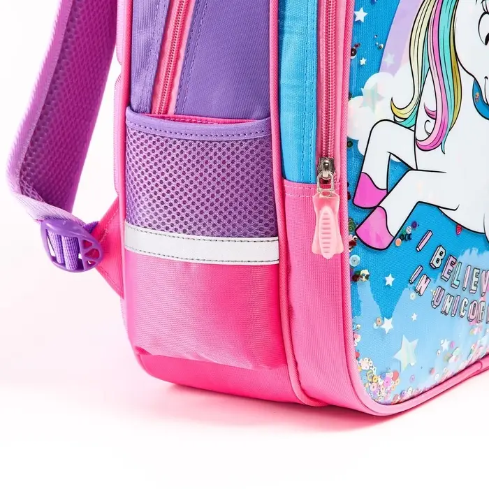 Рюкзак школьный для девочки, розовый, 39 см &times; 30 см &times; 14 см, Минни Маус и единорог