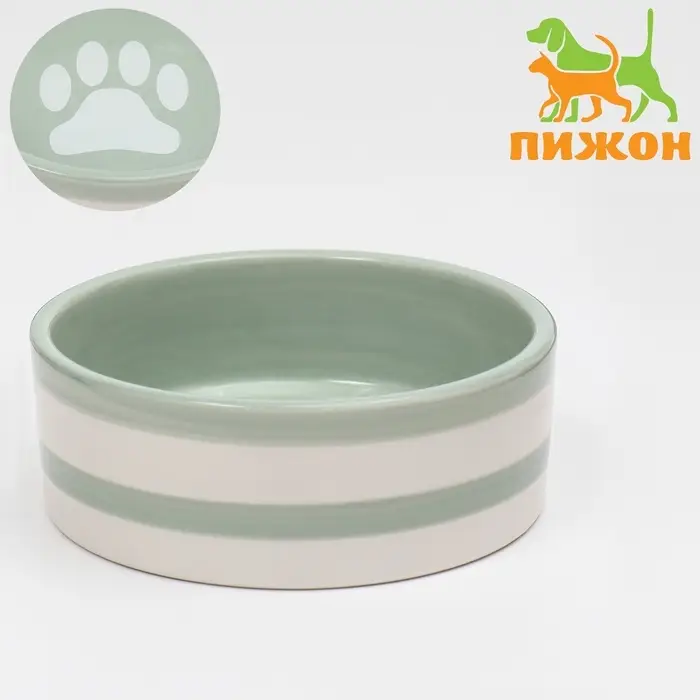 Миска &laquo;След&raquo;, 300 мл, 2.5&times;12.5&times;4.5 см, керамика, зелёная, белая