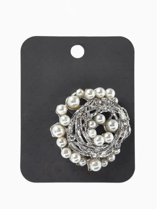 Брошь &laquo;Жемчуг&raquo;, гнездо, цвет белый в серебре