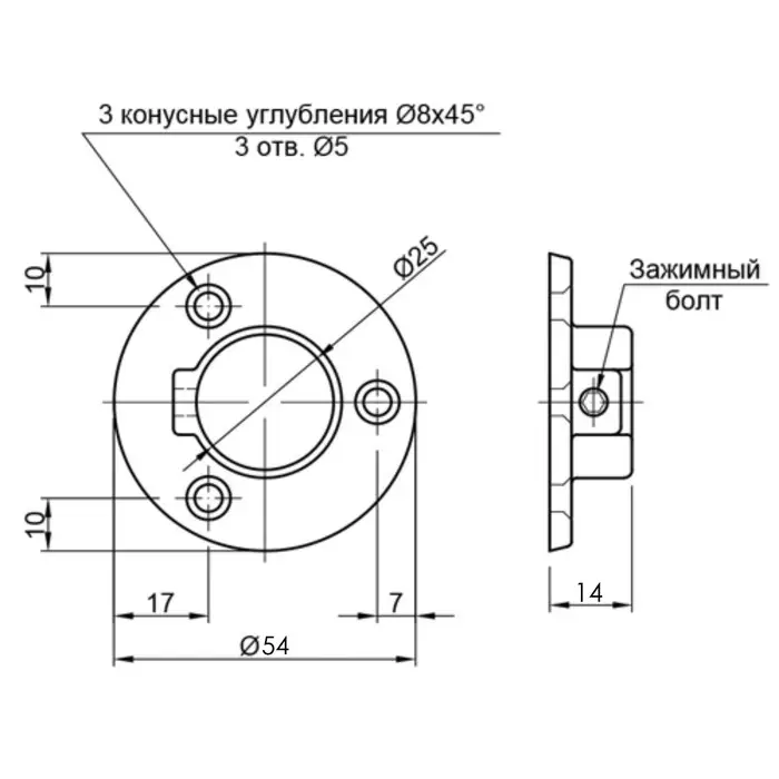 Фланец «Джокер» для труб d=25 мм, усиленный R=11М, хромированный Фланец «Джокер» для труб d=25 мм, усиленный R=11М, хромированный