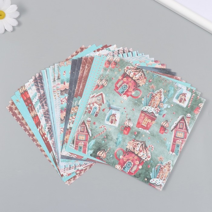 Набор бумаги для скрапбукинга 24 листа 12 дизайнов Набор бумаги для скрапбукинга 24 листа 12 дизайнов "Рождество" 160 гр 15,2х15,2 см