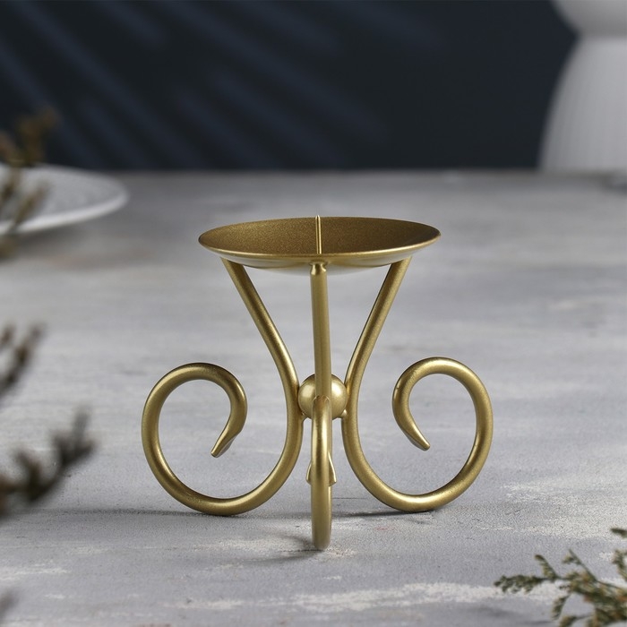 Подсвечник "Весел Н" металл на одну свечу, 9,5х7,6 см, золотой