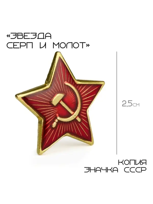 Значок &laquo;Звезда Серп и молот&raquo;, 2.5 см, цвет красный в золоте