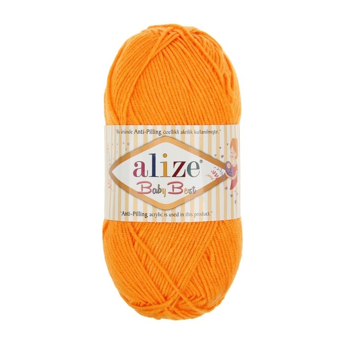 Пряжа для вязания спицами, крючком ALIZE, Baby Best, 10% бамбук, 90% акрил, 240 м/100 г, (336 оранжевый)