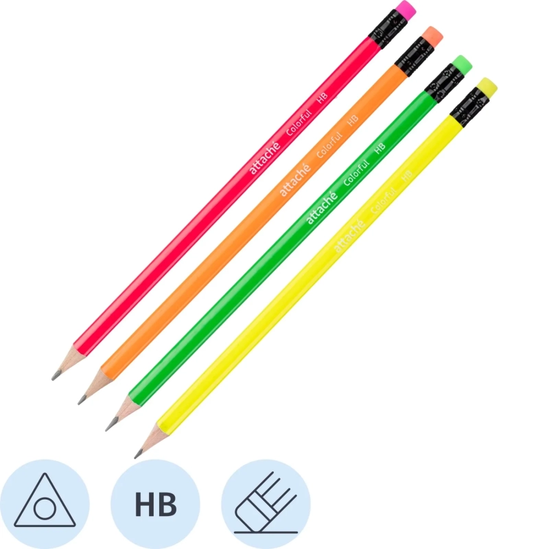 Карандаш чернографитный Attache Colorful! HB заточ.,с ласт.