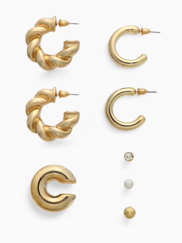 Набор серьги и каффы 8 шт «Бублик» переплетение, цвет золото