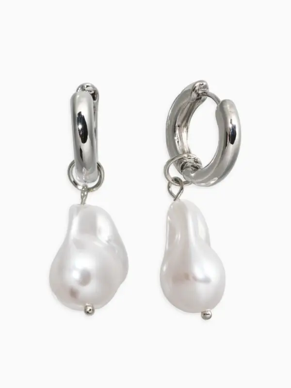 Серьги жемчуг "Барочный" галтовка, цвет белый в серебре