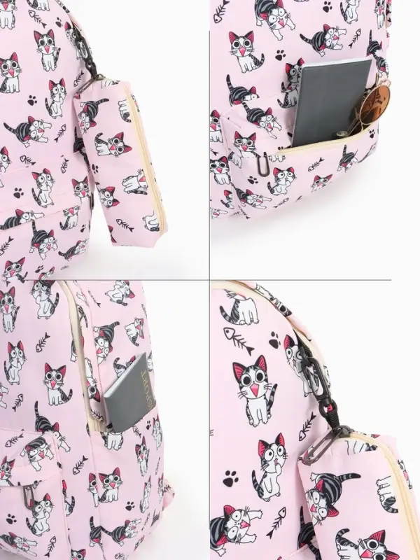 Рюкзак школьный &laquo;Котик&raquo;, с пеналом, 29&times;12&times;41 см, розовый