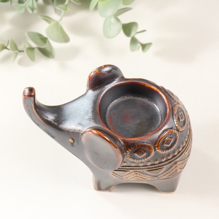 Подсвечник керамика на 1 свечу Подсвечник керамика на 1 свечу "Слонёнок. Этнические узоры" коричневый 7х11,5х10,5 см