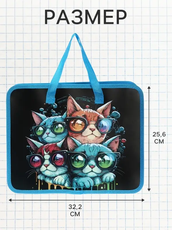 Папка с ручками &laquo;Котики&raquo;, А4, пластиковая, 70 мм, 322&times;256 мм