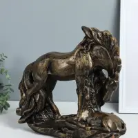 Фигура "Лошадь с жеребёнком" 30х30х12 см, чёрное золото