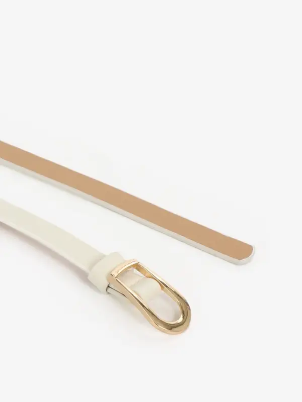 Ремень женский тонкий, 110&times;1.2 см, пряжка металл, золотистая, белый