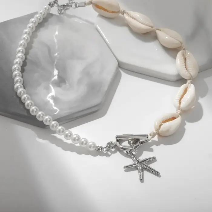 Чокер &laquo;Морская звезда&raquo;, цвет белый в серебре, 42см