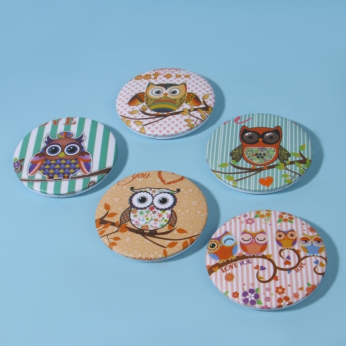 Зеркало складное «Совы», d = 7,5 см, рисунок МИКС