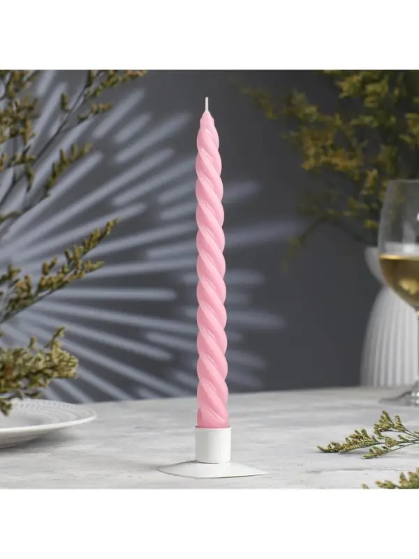 Свеча витая, 2.3&times;24.5 см, 5 ч, 50 г, светло-розовая