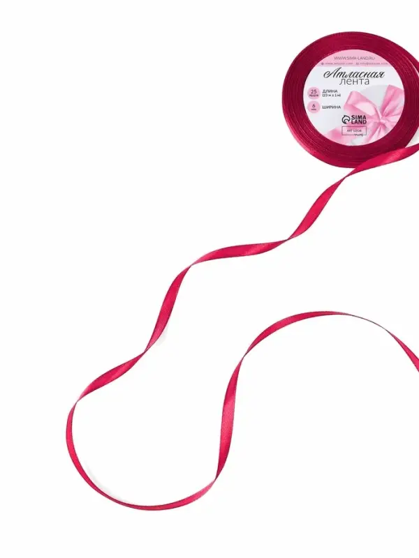 Лента атласная, 6 мм, 23±1 м, ярко-розовая №72 Лента атласная, 6 мм, 23±1 м, ярко-розовая №72
