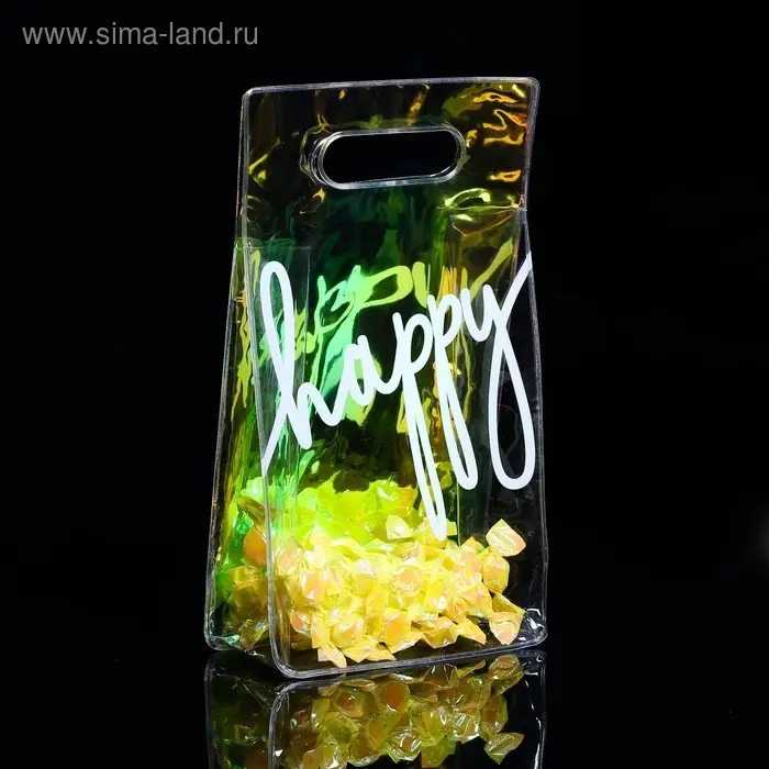 Пакет подарочный из голографического пластика, упаковка, Happy, 13 х 23 х 6 см Пакет подарочный из голографического пластика, упаковка, Happy, 13 х 23 х 6 см