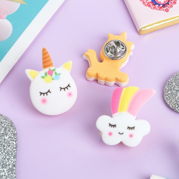 Набор значков (3 шт.) «Единороги» милые, форма МИКС, цветные Набор значков (3 шт.) «Единороги» милые, форма МИКС, цветные