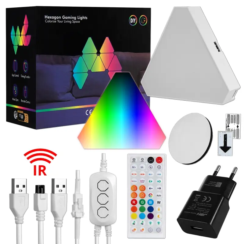 Светодиодный светильник RGB Треугольники 12 шт с пультом управления и Wi-Fi (20шт/кор)