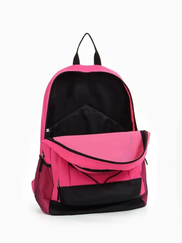 Рюкзак школьный на молнии, с карманами, размер 33&times;18&times;45 см, чёрный/розовый