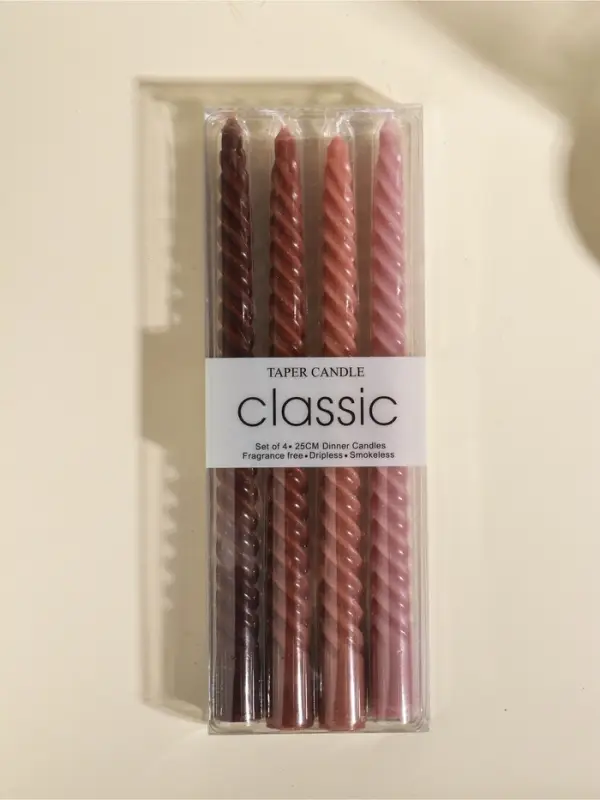 Набор свечей витых, 2&times;25 см, 4 шт., палитра коричневого, 25.5&times;8.8&times;2.4 см