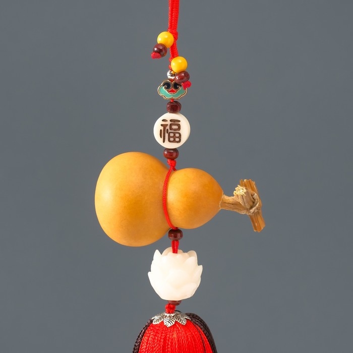 Подвеска дерево, текстиль  Подвеска дерево, текстиль "Тыква горлянка и лотос" красно-коричневый 6х28 см