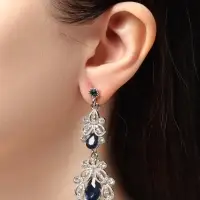 Серьги висячие со стразами &laquo;Грация&raquo;, резная, синие в серебре, 9 см