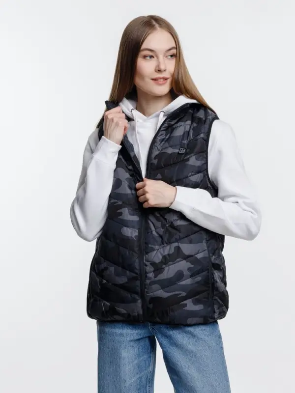 Жилет с подогревом Thermalli Valmorel, серый камуфляж, размер S