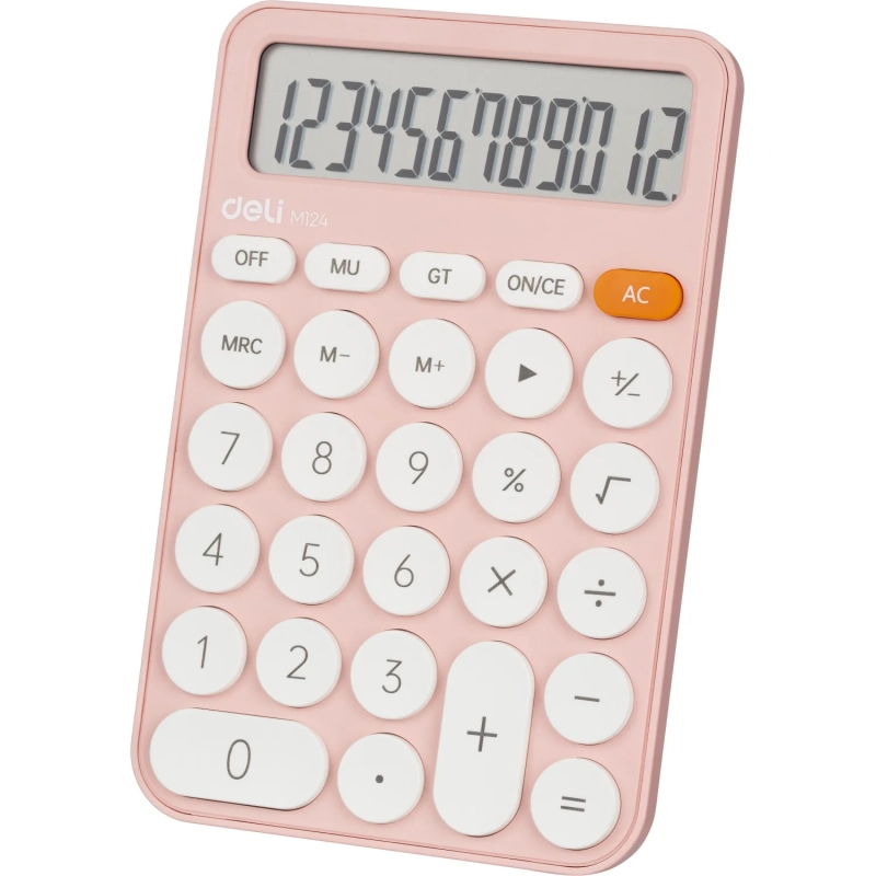 Калькулятор настольный КОМП. Deli EM124, 12-р, батар., 158х105мм, розовый