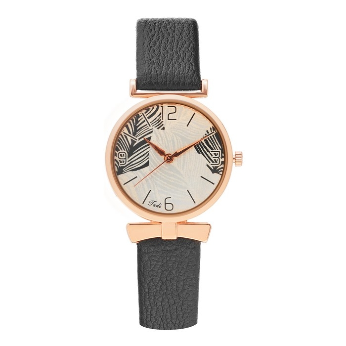 Часы наручные кварцевые женские Часы наручные кварцевые женские "Листья", d-3.3 см, черный ремешок