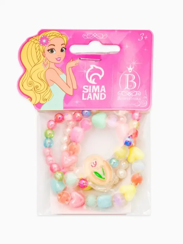 Браслет детский набор 3 шт. "Выбражулька" тюльпан в сердцах, цвет МИКС