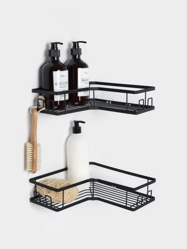 Набор угловых полок для ванной, 2 шт, цвет черный Набор угловых полок для ванной, 2 шт, цвет черный