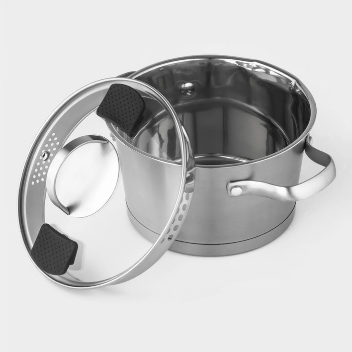 Кастрюля из нержавеющей стали Magistro HiTech Steel, 4 л, d=22 см, h=13 см, слив для воды, капсульное дно, индукция Кастрюля из нержавеющей стали Magistro HiTech Steel, 4 л, d=22 см, h=13 см, слив для воды, капсульное дно, индукция