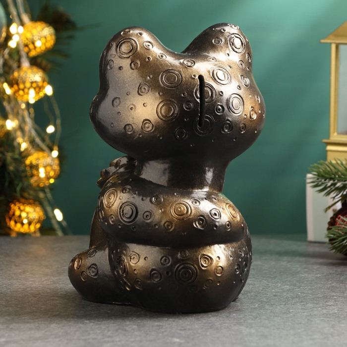 Новый год. Символ 2025. Копилка Новый год. Символ 2025. Копилка "Змея с мешком денег" черная-бронза, 18см