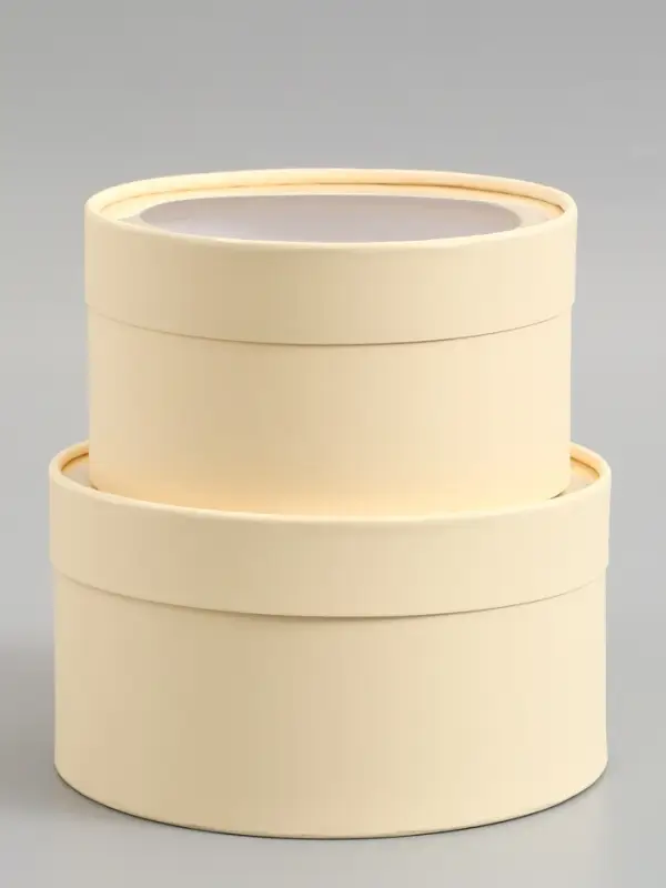 Набор подарочных коробок 2 в 1 круглых, сливочная, с окном, 21&times;11 - 18&times;10 см