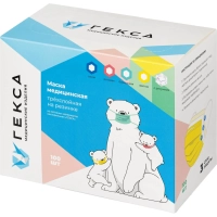 Маска медицинская 3-х сл., резинка,с рисунком 100шт/уп  Гекса