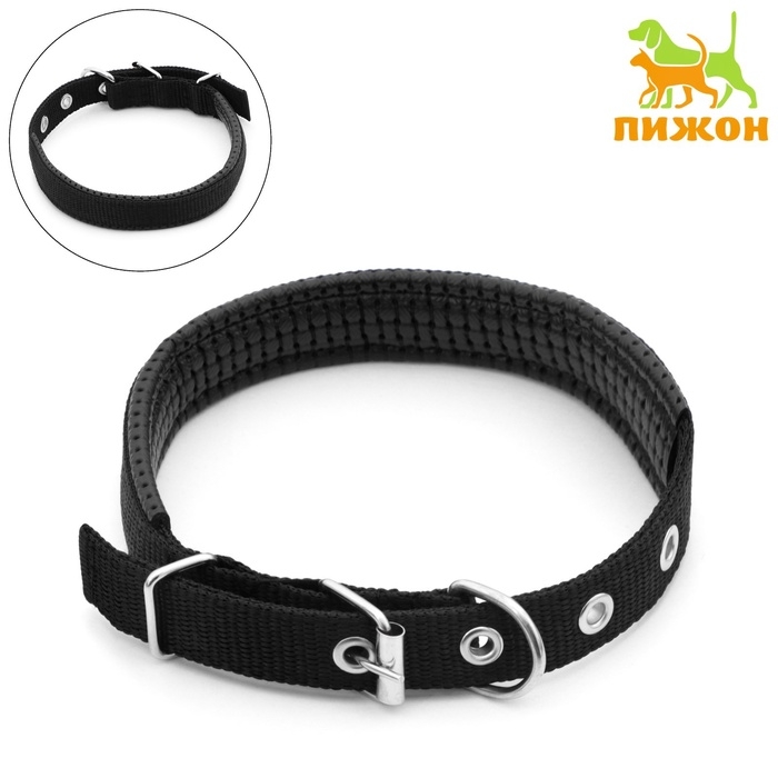 Ошейник Ошейник "Комфорт" комбинированный (полиэстер, искусственная кожа), 45 х 2 см, ОШ 33-39 см, чёрный 60