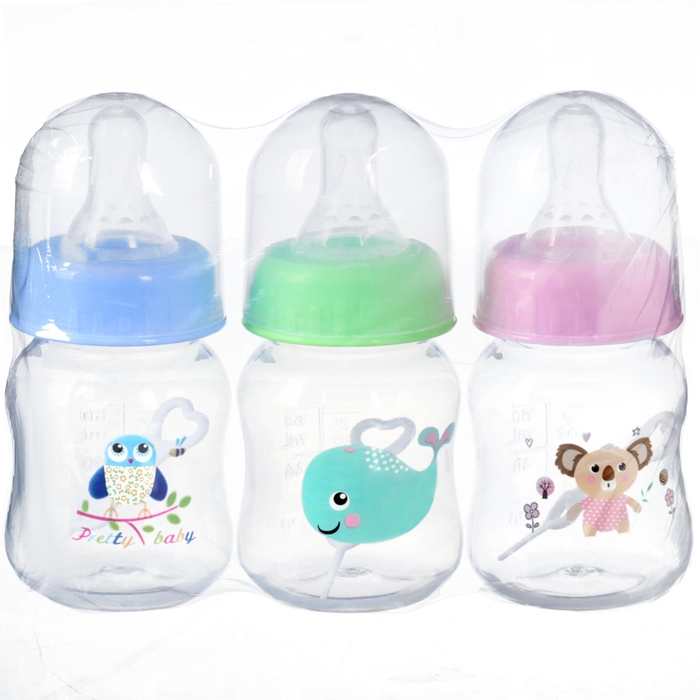 Бутылочка для кормления, 60 мл, +3 мес., цвет МИКС (фасовка по 3шт) Бутылочка для кормления, 60 мл, +3 мес., цвет МИКС (фасовка по 3шт)