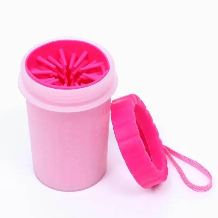 Лапомойка для средних собак, 10&times;10&times;15 см, с силиконовыми ворсинками, пластик, розовая