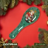 Подставка под ложку Доляна &laquo;Счастливый Санта&raquo;, 21&times;7.5 см, стекло, зелёная