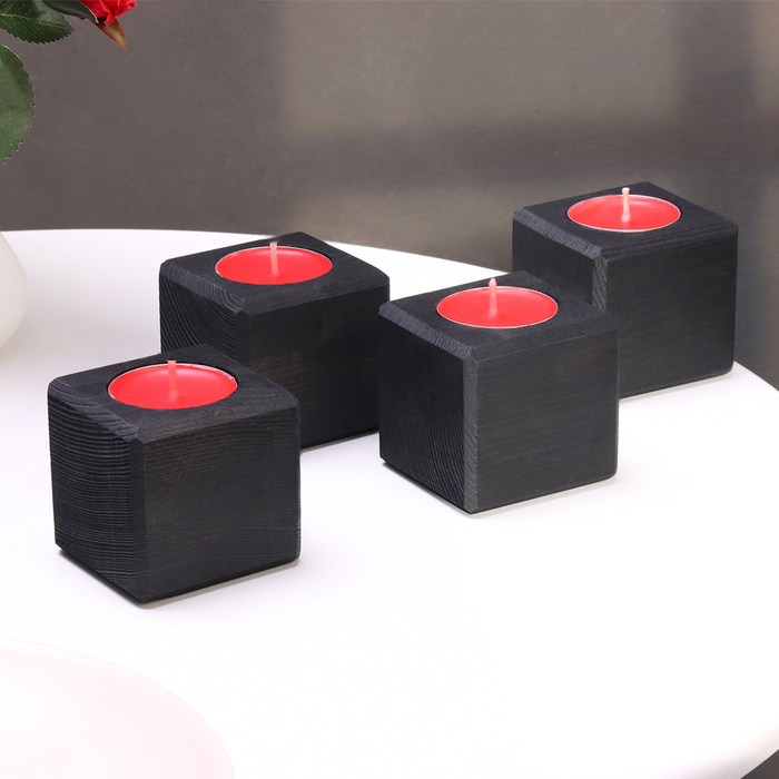 Подсвечник для интерьера 4 шт с надписью LOVE, цвет:  Подсвечник для интерьера 4 шт с надписью LOVE, цвет: "Эбен", аромат: клубника