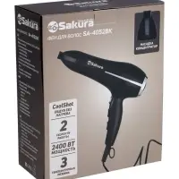 Фен Sakura SA-4052BK, 2400 Вт, 1.8 м, 3 температурных режима, 2 скорости, сушка холодным воздухом Фен Sakura SA-4052BK, 2400 Вт, 1.8 м, 3 температурных режима, 2 скорости, сушка холодным воздухом